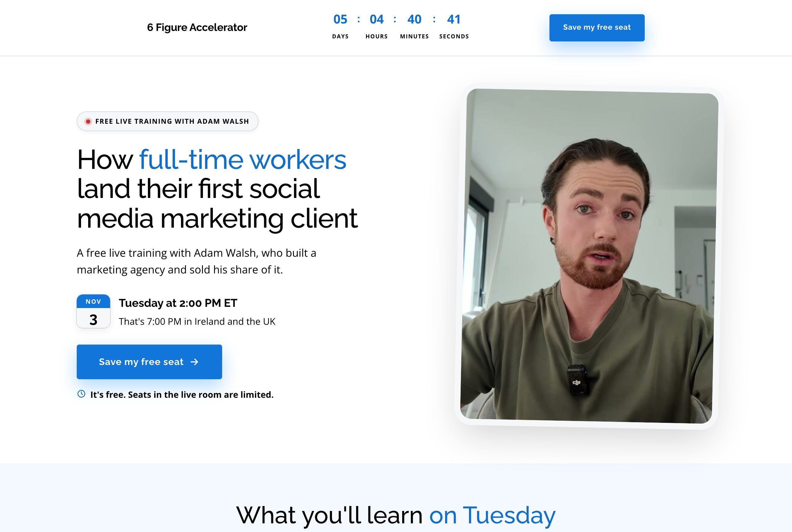 The 6 Figure Accelerator registration page